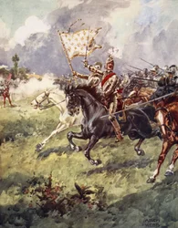 Tisíc rytířů se tiskne těsně za sněhobílým hřebenem, z Balads of Famous Fights, první vydání, 1920